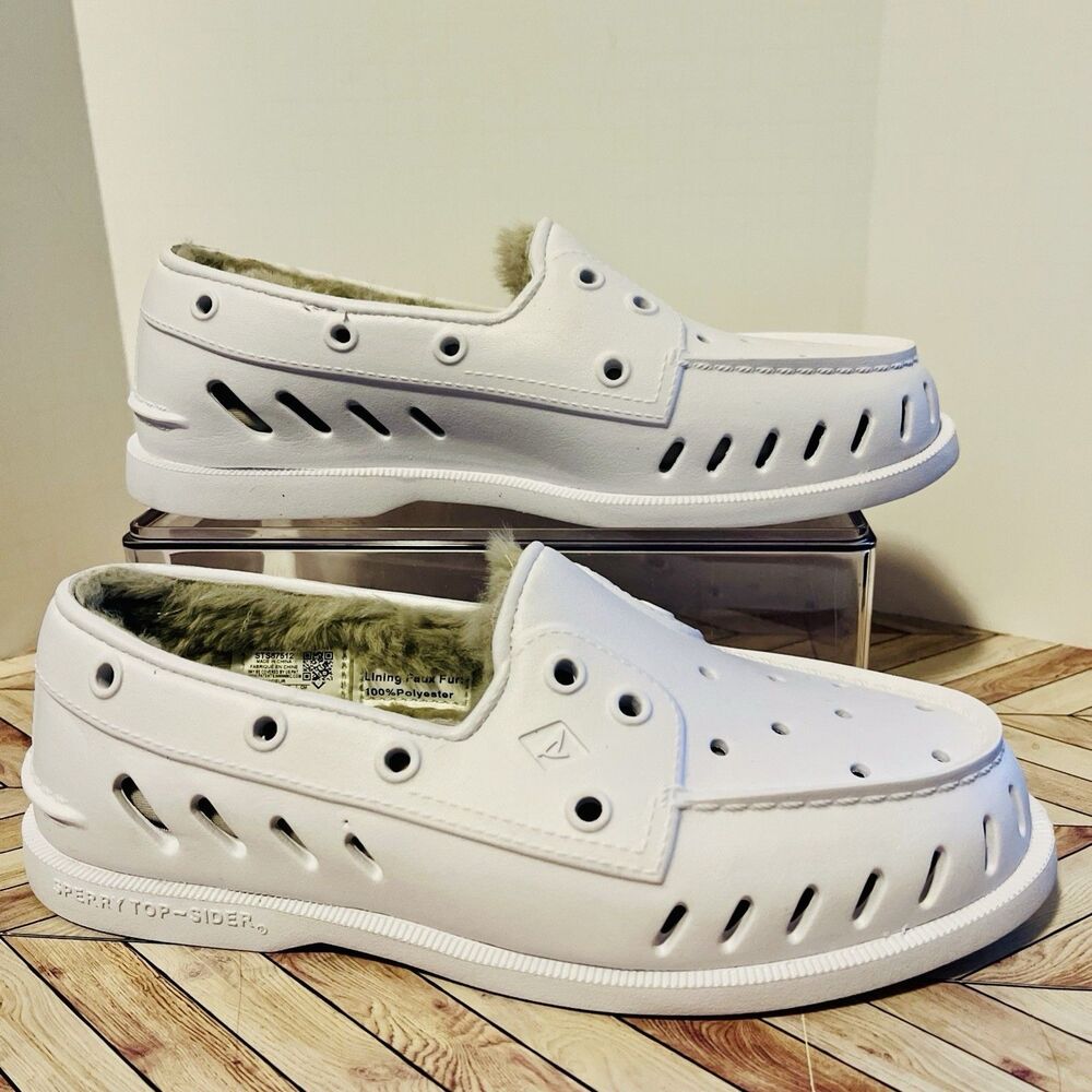 Sperry Top Sider A/O Float Cozy Casual Boat Shoes Women's 7 White Faux Fur Lined - Picture 2 of 8